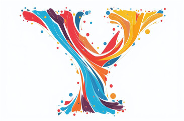 Obraz premium Colorful letter Y with swirling orange and blue paint strokes, splashes, on white background. Concept of vibrant energy and creativity