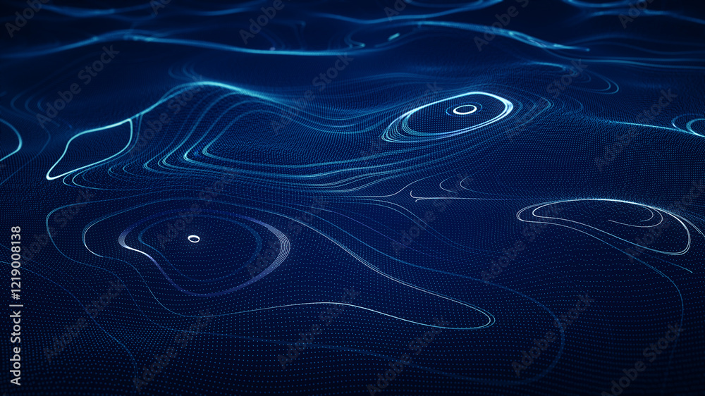 Poster abstract cyber big data flow particles. big data flow and artificial intelligence with lines and a g