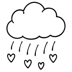 Love Cloud Raining Hearts Minimal Vector Line Art