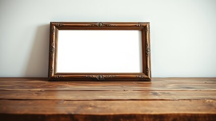 Antique Photo Frame on Rustic Wood Table -  Vintage Photography
