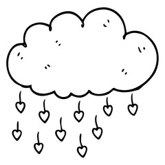 Love Cloud Raining Hearts Minimal Vector Line Art