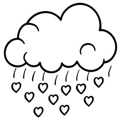 Love Cloud Raining Hearts Minimal Vector Line Art