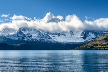 Naklejka premium lake and snow mountains, Generative AI