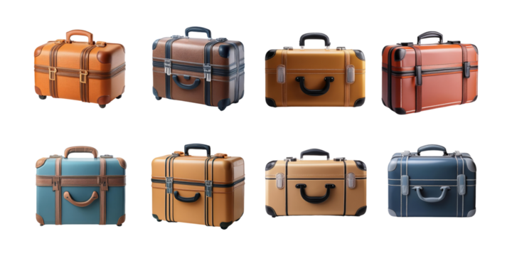 Vintage Suitcases Collection for Travel and Adventure, PNG collection, set bundle, isolate on transparent or white background