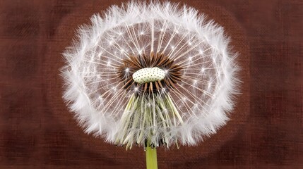Fototapeta premium Close-up Detailed Dandelion Seed Head on Brown Background
