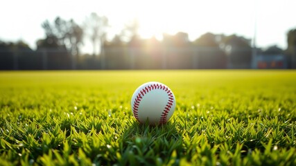 Baseball Tee Ball on Grass Field - Bright Playful Photo