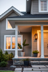 Luxury House Exterior at Dusk: Modern Home Design, Landscaping, and Architectural Details