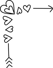 Decorative hearts and arrows illustration doodle frame line