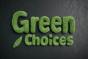 Green Choices concept made of grass letters on a dark background highlighting ecological awareness and sustainability