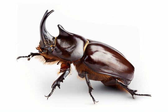 Oryctes rhinoceros, also known as coconut rhinoceros beetle, Asiatic rhinoceros beetle, and coconut palm rhinoceros beetle, isolated on white background with clapping path full of depth 