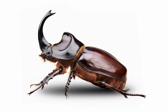 Oryctes rhinoceros, also known as coconut rhinoceros beetle, Asiatic rhinoceros beetle, and coconut palm rhinoceros beetle, isolated on white background with clapping path full of depth 