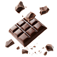 Chocolate floating in the air on a transparent background