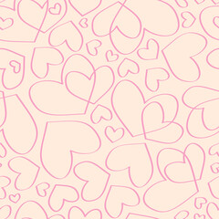 Retro Valentine's Day romantic seamless pattern with cute cartoon hearts. Love background for february 14