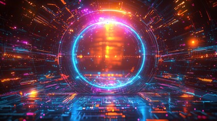 Obraz premium Abstract futuristic portal, vibrant energy, digital space, technological background, website banner