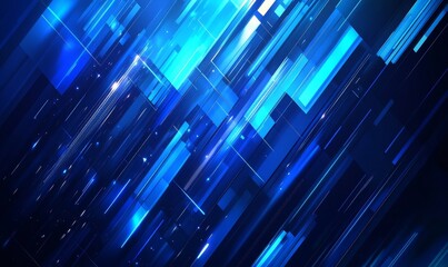 Abstract Blue Geometric Background with Light Effects and Particles, Futuristic Digital Design Concept, Modern Gradient Shapes and Lines, Technology and Innovation Theme, Night Sky Color Palette