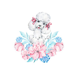 poodle dog with flowers