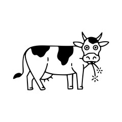 a black and white drawing of a cow