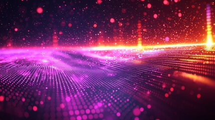 Fototapeta premium Abstract glowing landscape, vibrant energy, digital art, background for design