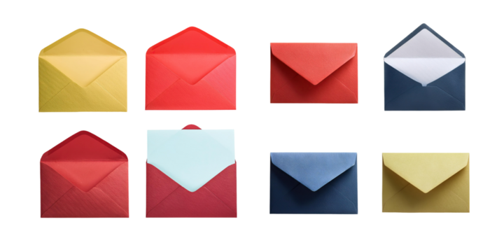 Colorful Envelopes for Various Occasions, PNG collection, set bundle, isolate on transparent or white background