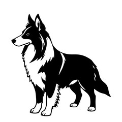 Border collie dog illustration icon, black silhouette vector