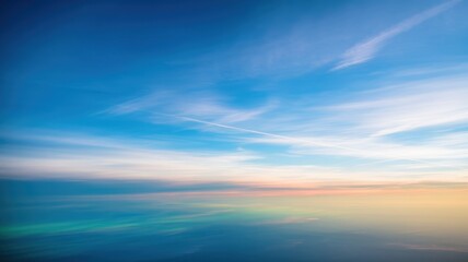 A serene sky at dusk, featuring soft hues of blue, pink, and orange, creating a peaceful and tranquil atmosphere.