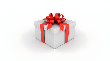 Obraz premium White gift box with red ribbon bow, isolated on white