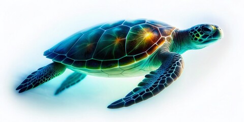 Majestic Sea Turtle Silhouette Long Exposure - Isolated White Background Stock Photo