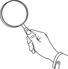 Hand holding magnifying glass isolated on white background