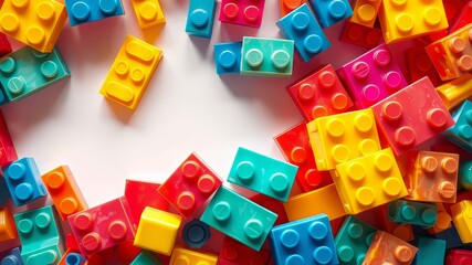 Obraz premium Colorful Plastic Building Blocks, Playful Construction