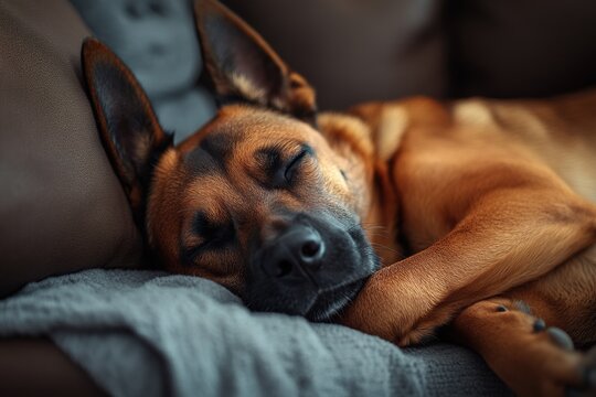Close-up of a Belgian Malinois rescue dog, showcasing its alert expression and strong features. A symbol of loyalty, intelligence, and bravery in rescue operations.