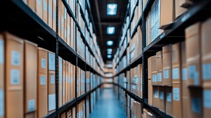 Rows of archive boxes in storage facility	