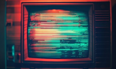 Vintage TV Static Signal Transmission Error with VHS Glitch Effect, Retro 80s Analog Scanlines Pixel Noise, Distressed Video Texture, Digital Art Overlay Background, Generative AI