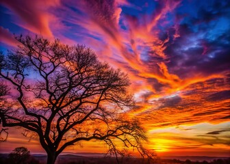 Fototapeta premium Majestic Tree Branch Silhouette at Sunset - Aerial View Stock Photo