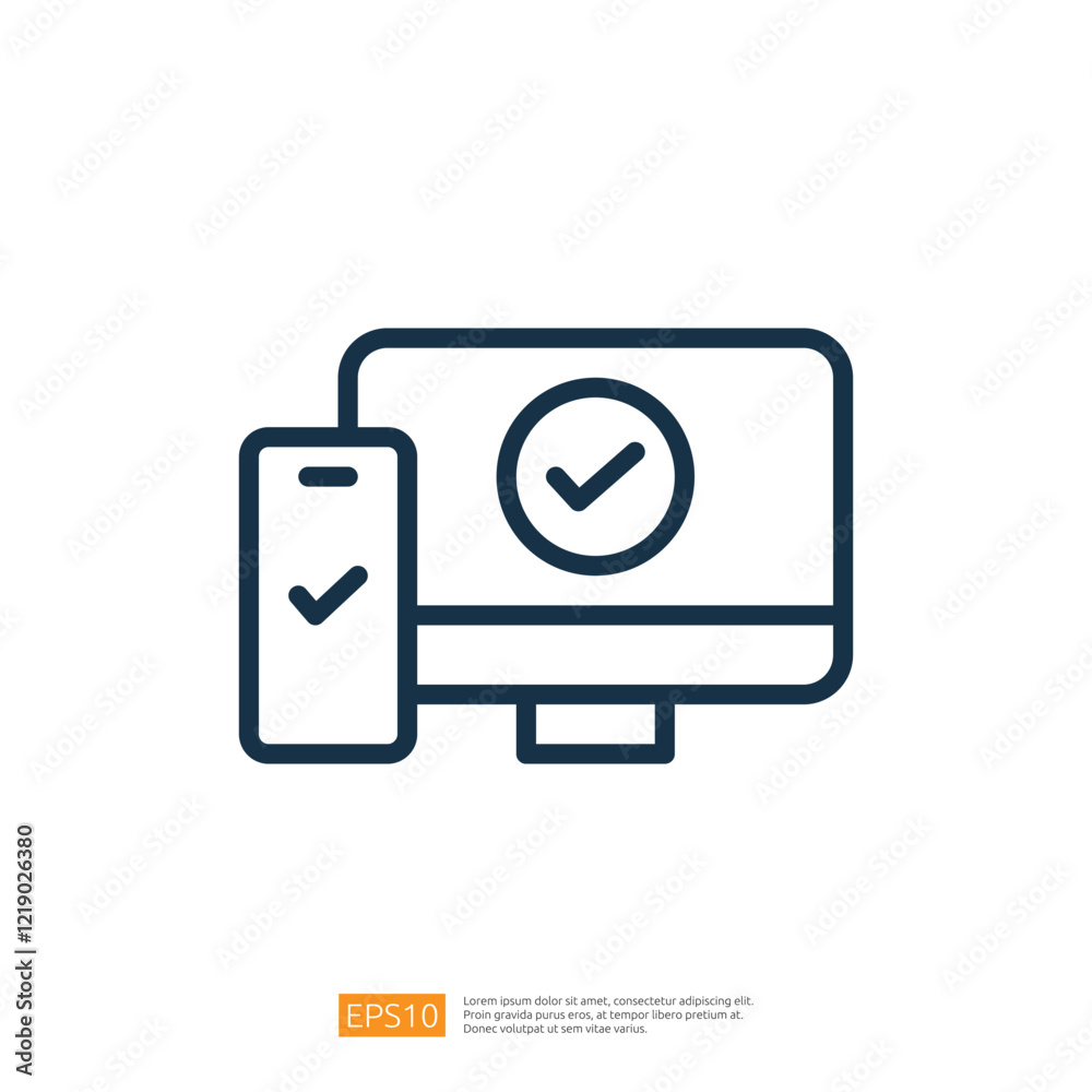 Poster a computer and a smartphone, both displaying check marks, symbolizing successful completion or verif