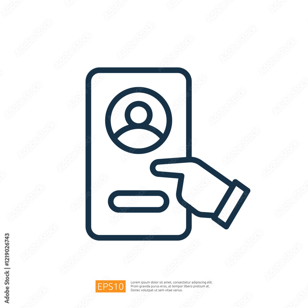 Poster an illustration of a user profile interface with a hand pointing at it, suggesting interaction or se