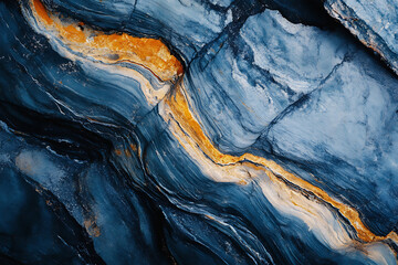 Naklejka premium Abstract fluid art resembling natural stone with deep blue and vibrant gold veins. A bold and sophisticated design, ideal for modern decor, creative backgrounds, luxury branding, or artistic projects.