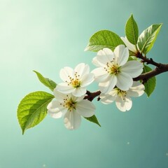 Fototapeta premium A majestic white pear branch sways gently in the breeze, branch, airy