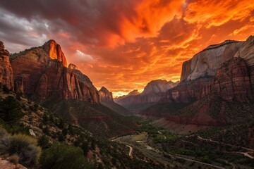Fototapeta premium Majestic Zion National Park Silhouette at Sunset - Dramatic Landscape Photography