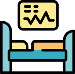 Hospital bed with patient monitoring system displaying vital signs on a screen, representing healthcare and medical technology