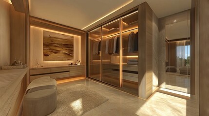 Obraz premium Luxurious Minimalist Walk-in Closet with Elegant Details