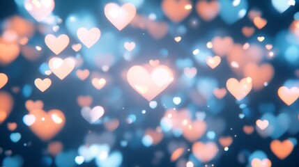 Heart shaped bokeh valentine's day background. colorful hearts floating on blue background. 14th february celebration animated wallpaper. Dreamy romantic pattern. Luminous romance motion graphics.
