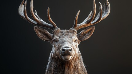 A majestic close-up of a deer, showcasing its beautiful antlers and expressive face. This image captures the essence of wildlife, bringing nature's elegance into focus.