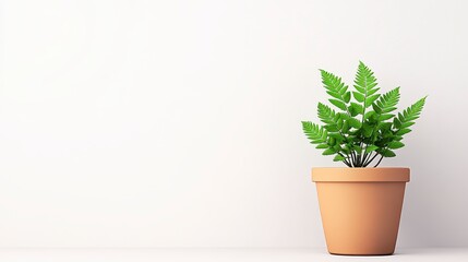 Obraz premium Serene Fern Plant in Terracotta Pot Against White Wall