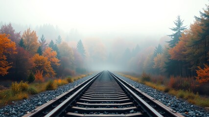 Fototapeta premium Enchanting Foggy Forest Train Tracks