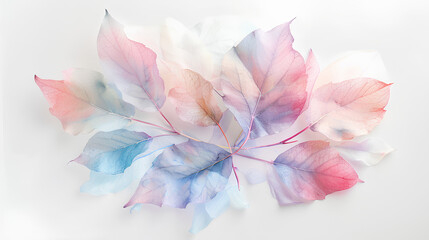 Fototapeta premium Watercolor pastel leaves, pastel colors, soft and dreamy atmosphere, white background