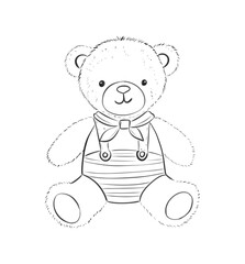 Cute Hand-Drawn illustration of a cute teddy bear Decoration in Black and White Style. Line Art Drawing for Coloring and Kids' Creative Activities