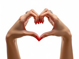 Obraz premium Female hands in the form of a heart on a white background. Generated by AI