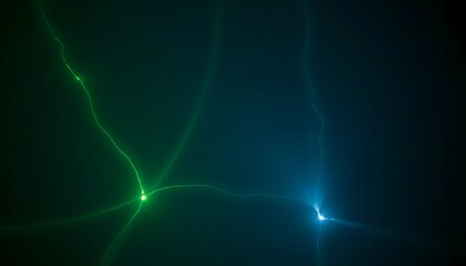 A bioluminescent underwater scene with glowing streaks of green and blue light streaming through dark, murky water, surrounded by floating particles resembling plankton