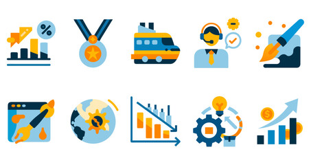 Fototapeta premium trophy , Boat, Graph, Customer Service Set of online business icons vector illustration
