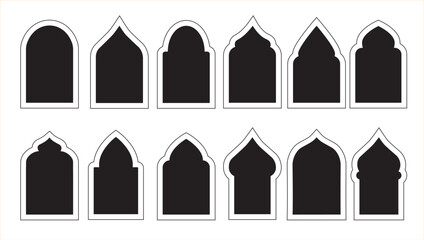 Collection in oriental style. Islamic vector shapes of window and door arches. Set of Arabic frames.